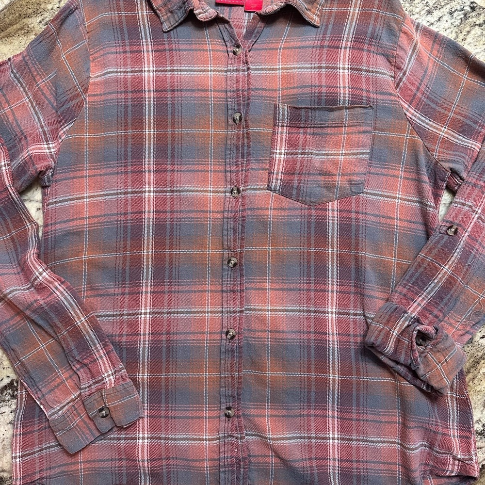Daytrip Women’s Plaid Flannel Shirt - Red and Brown